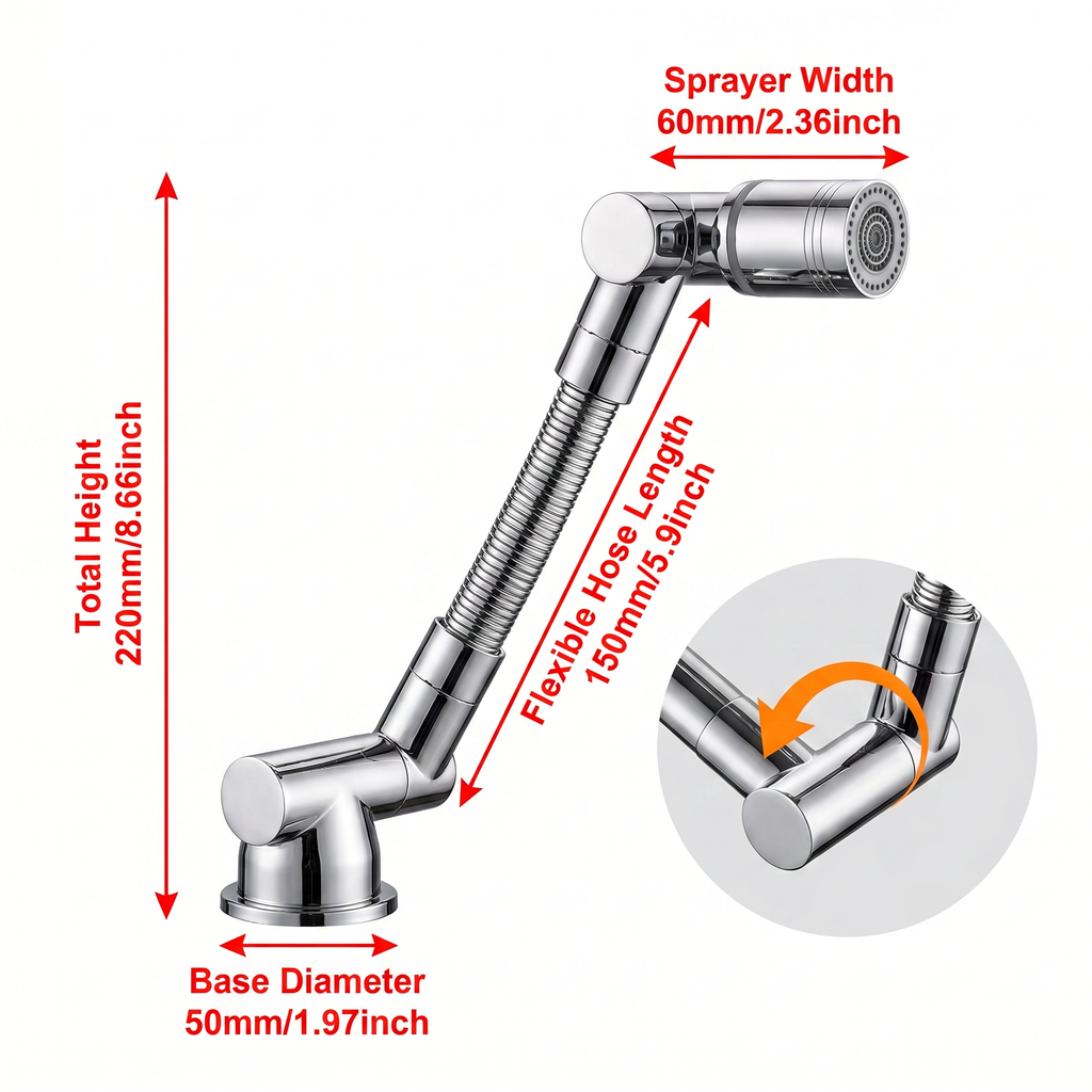 1440° Rotatable Faucet Aerator — Water Saving Splash-Proof Kitchen & Bathroom Tap Extender
