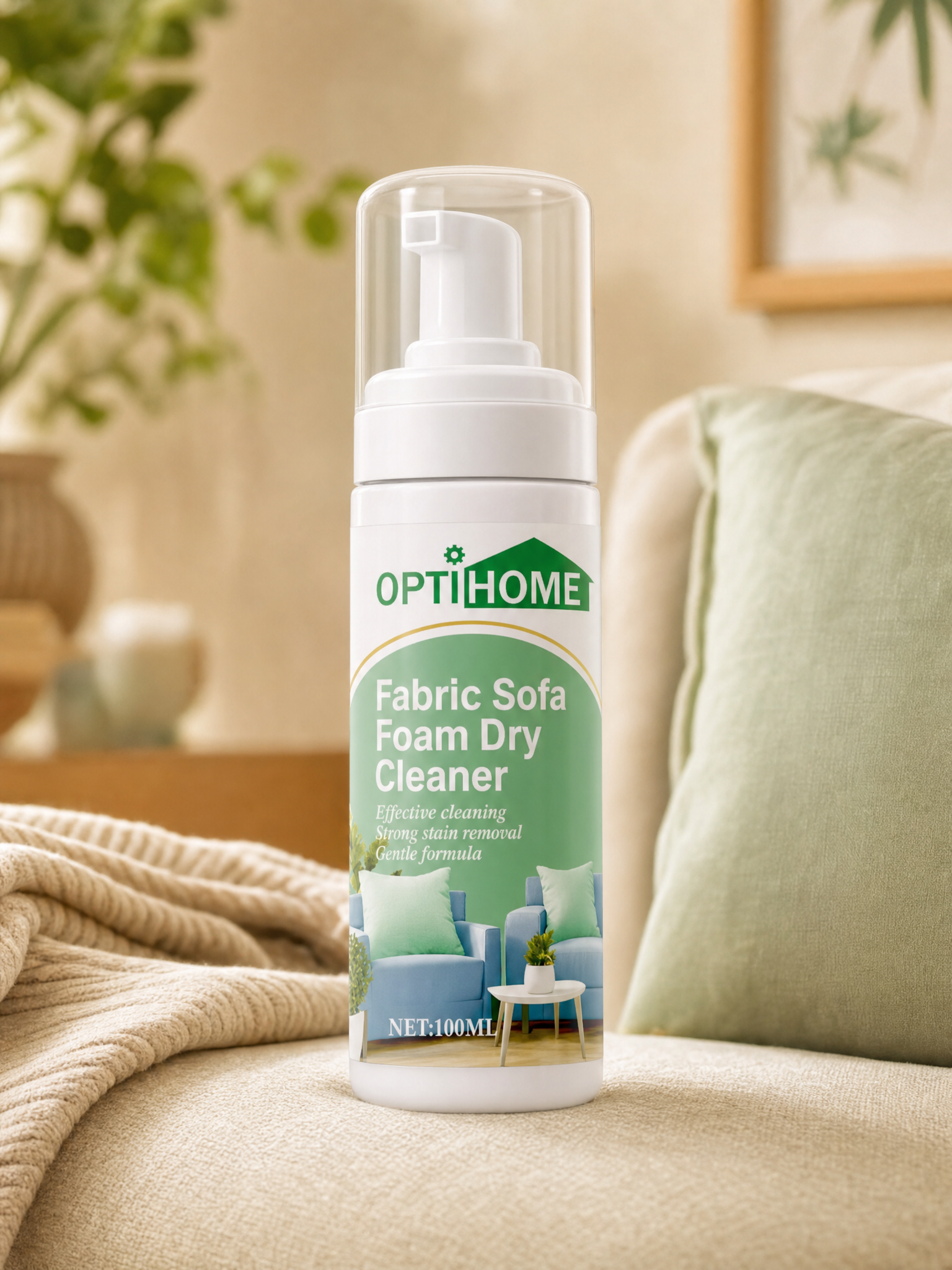 OptiFresh Foam – Fabric & Sofa Dry Cleaner | No-Water Spray for Carpet, Curtain & Upholstery