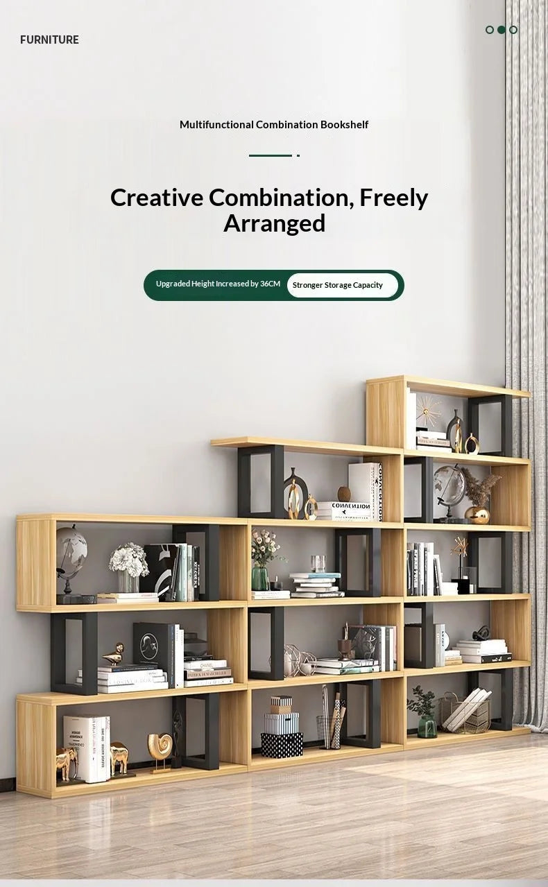 OptiShelf Tower – Modern Minimalist Bookshelf | Wood & Metal Display Rack
