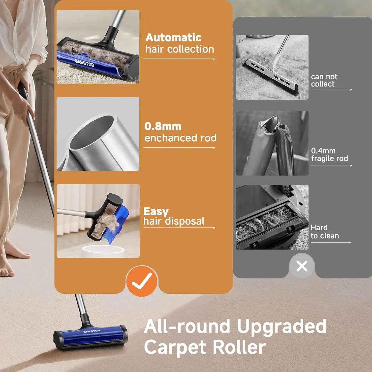 OptiSweep Pet – Long-Handle Carpet & Rug Hair Remover | Reusable Pet Hair Sweeper with Dust Container