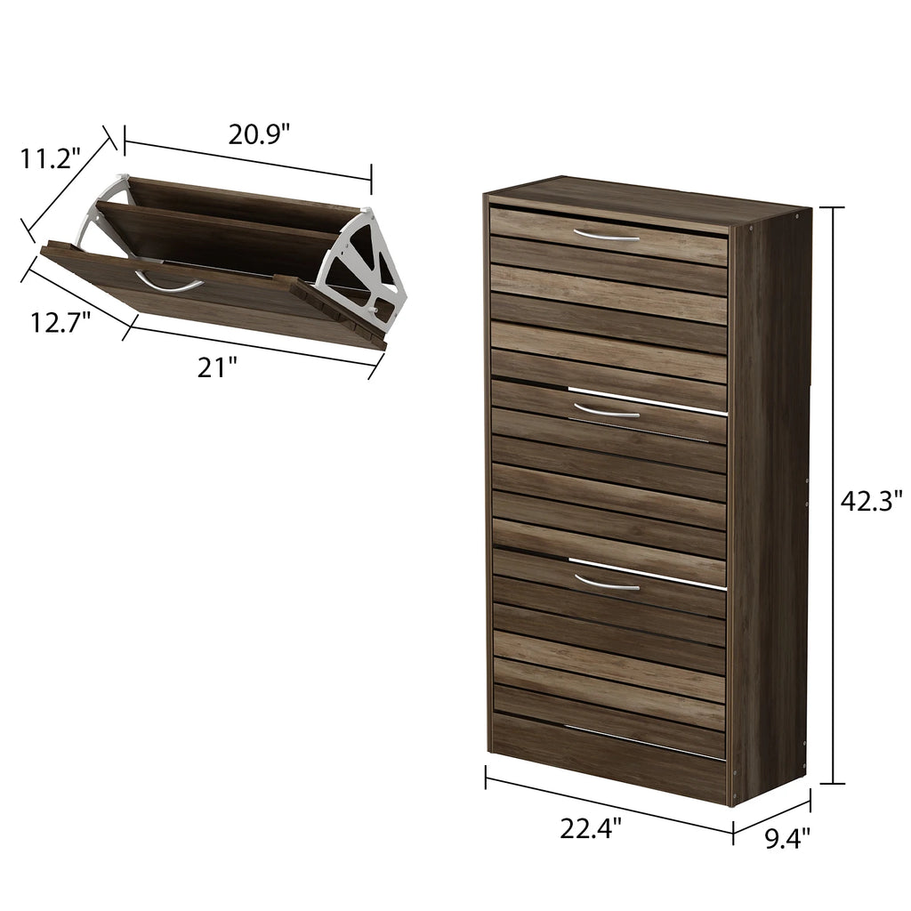 OptiVault Entry – 3-Door Wooden Shoe Cabinet | Modern Hallway Storage with Adjustable Shelves