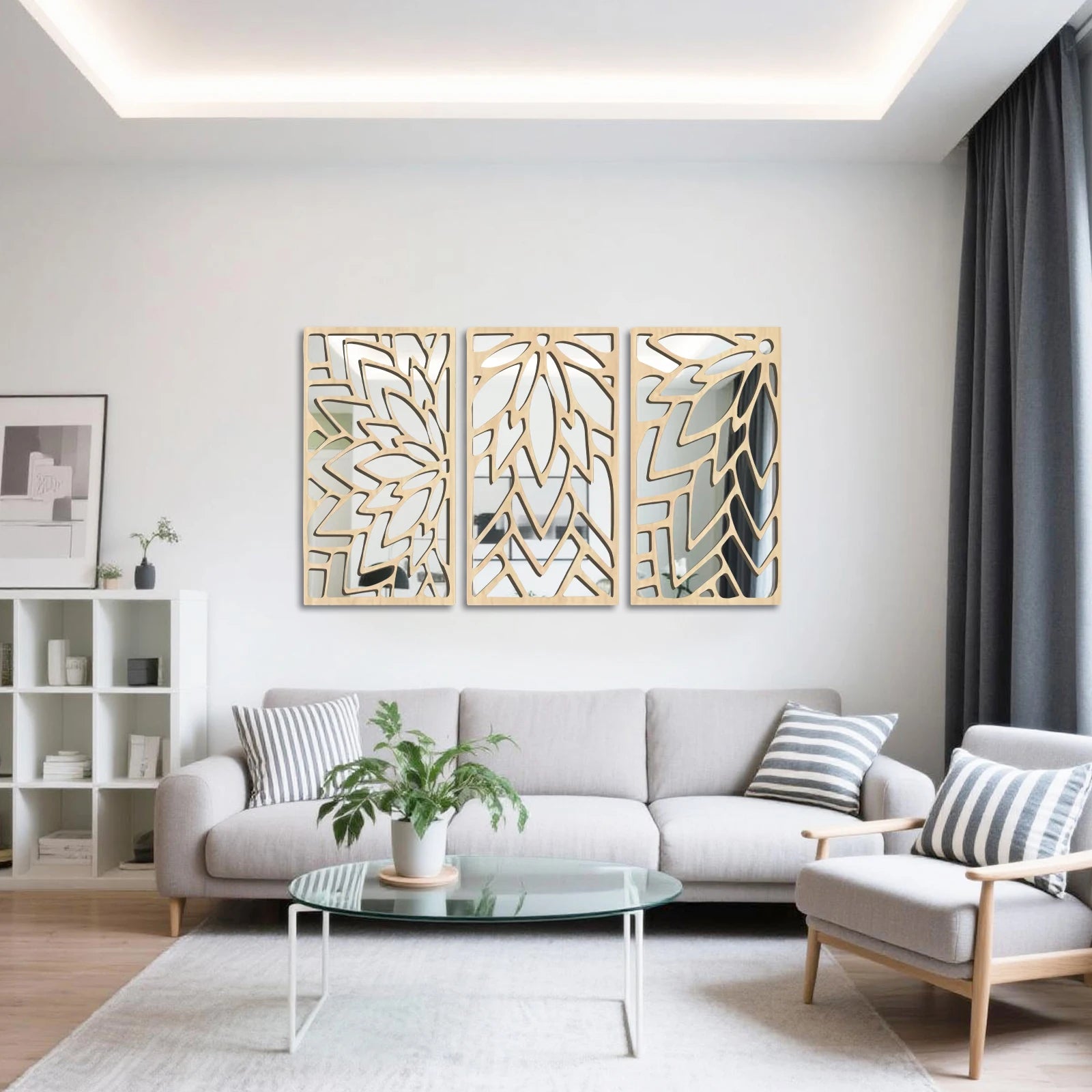OptiBloom Mirror – 3-Piece Leaf-Shaped Wall Mirror Set | Modern Wooden & Acrylic Statement Decor