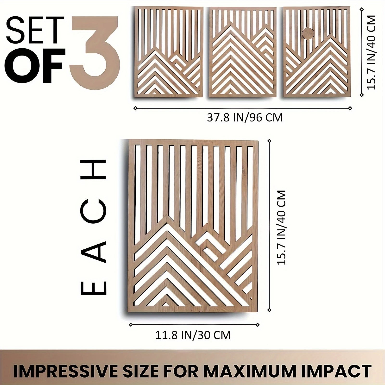 OptiArt Sun – 3-Piece Retro Boho Wood Wall Art | Pine & Sun Mural Set for Living Room & Bedroom