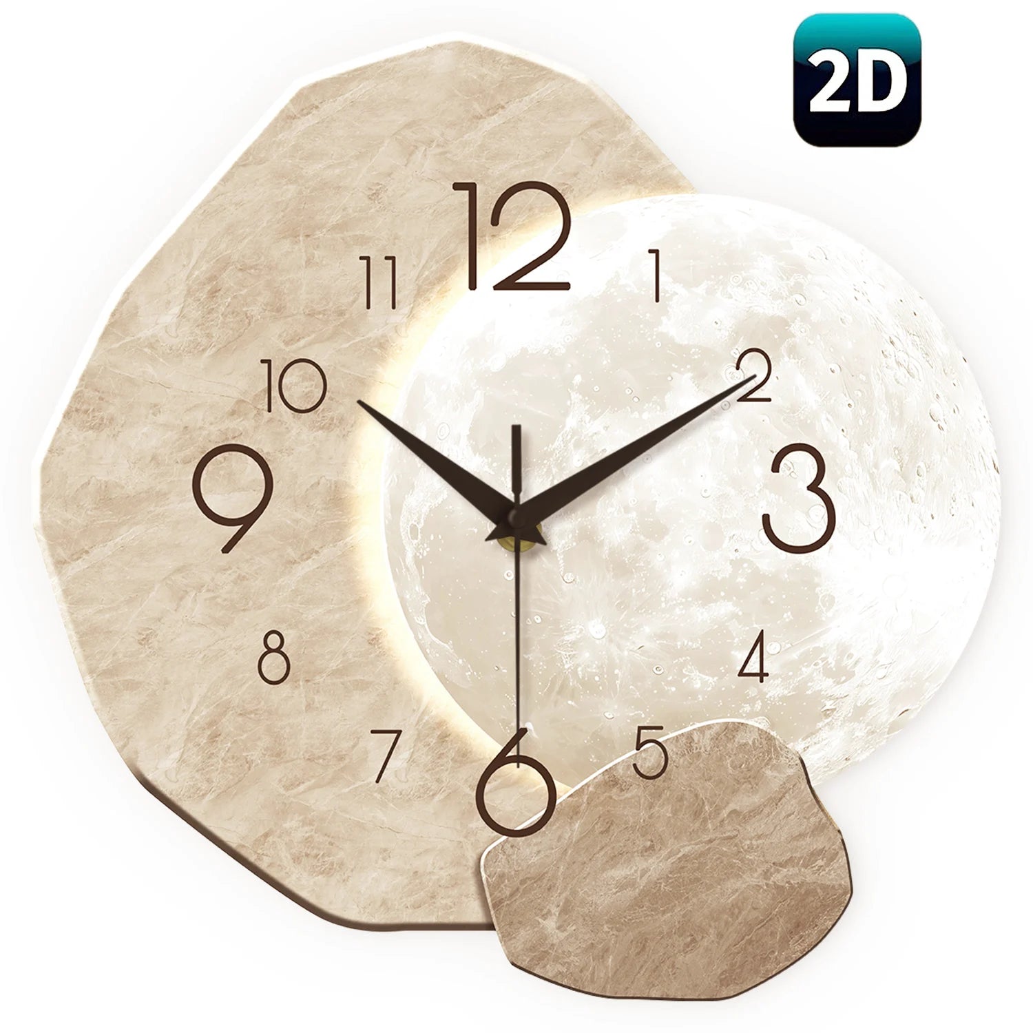OptiTime Moon – Silent Modern Wall Clock | Quartz Wooden Moon Design for Bedroom, Living Room & Office