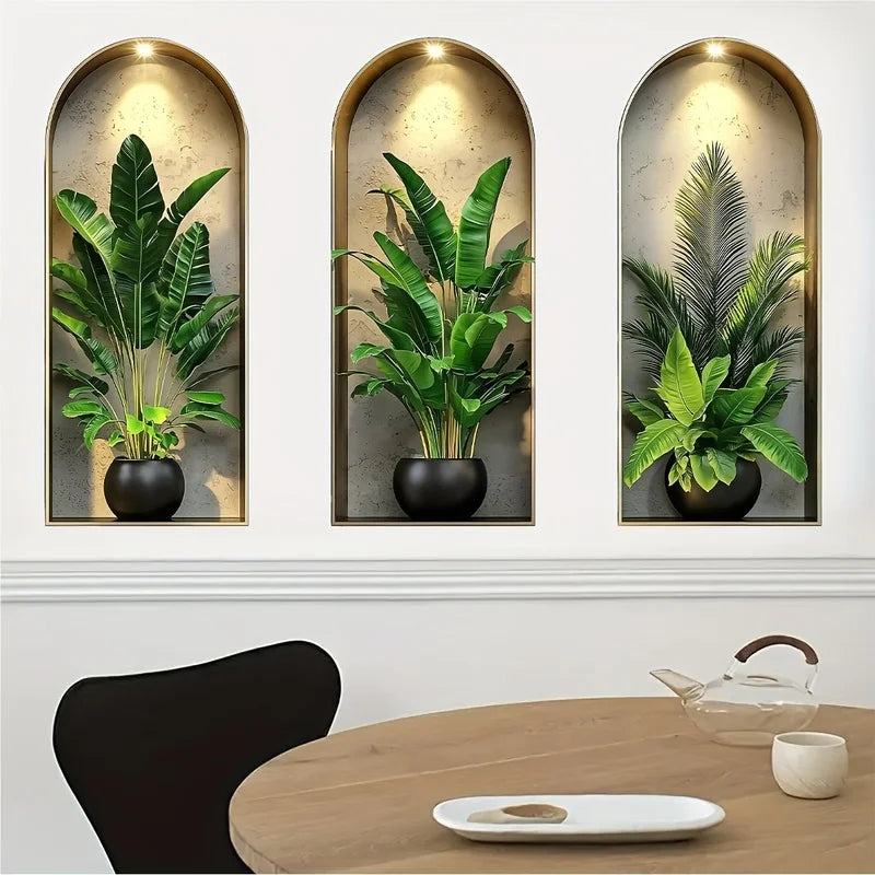 OptiBloom Wall – Watercolor Plant Wall Stickers Set of 3 | Peel & Stick Botanical Decor