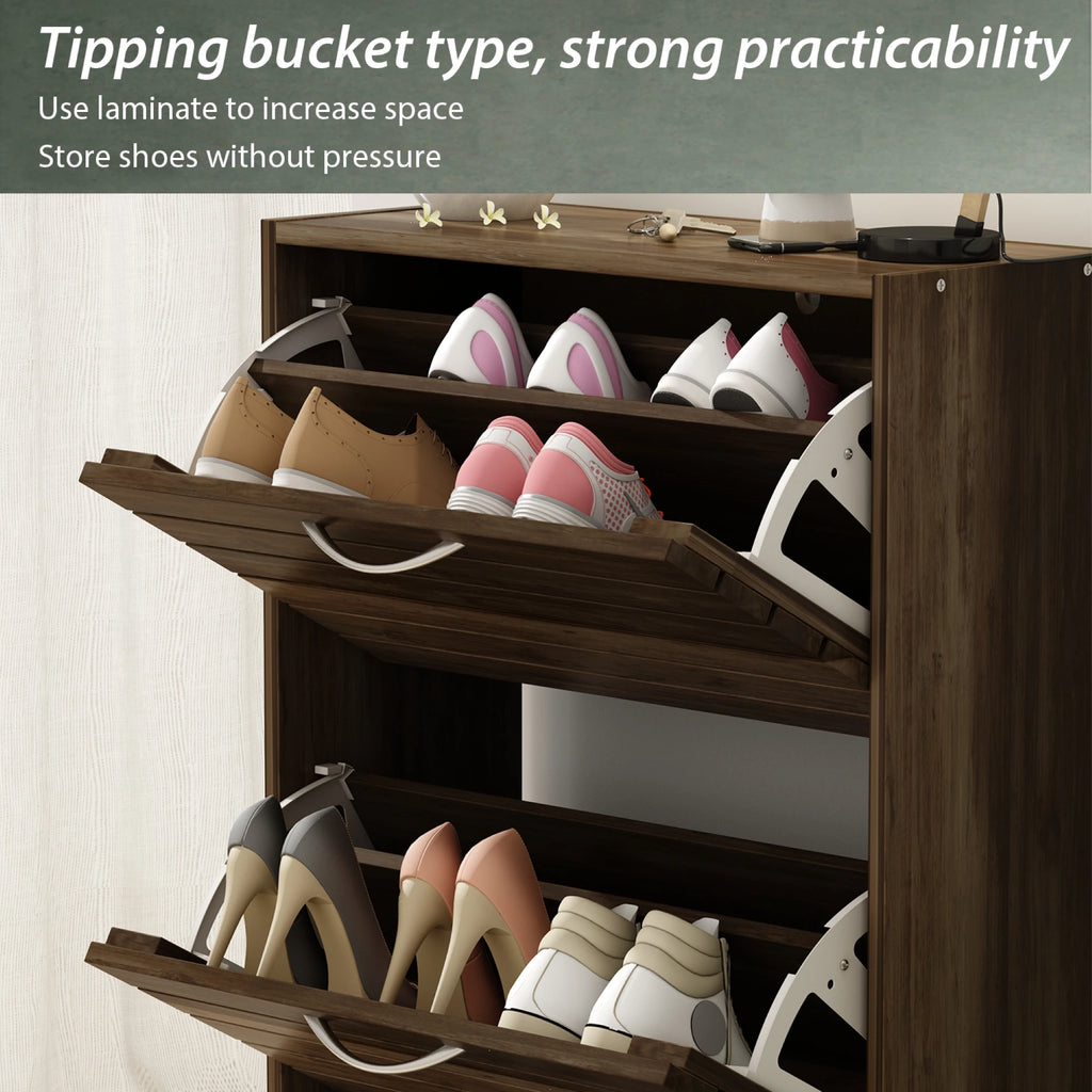 OptiVault Entry – 3-Door Wooden Shoe Cabinet | Modern Hallway Storage with Adjustable Shelves