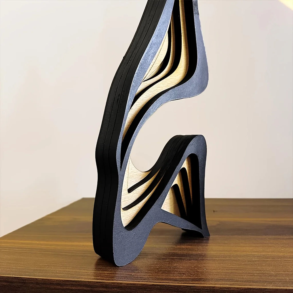 OptiArt Curve – Streamlined Wooden Abstract Statue | Modern Minimalist Desktop & Bookshelf Sculpture
