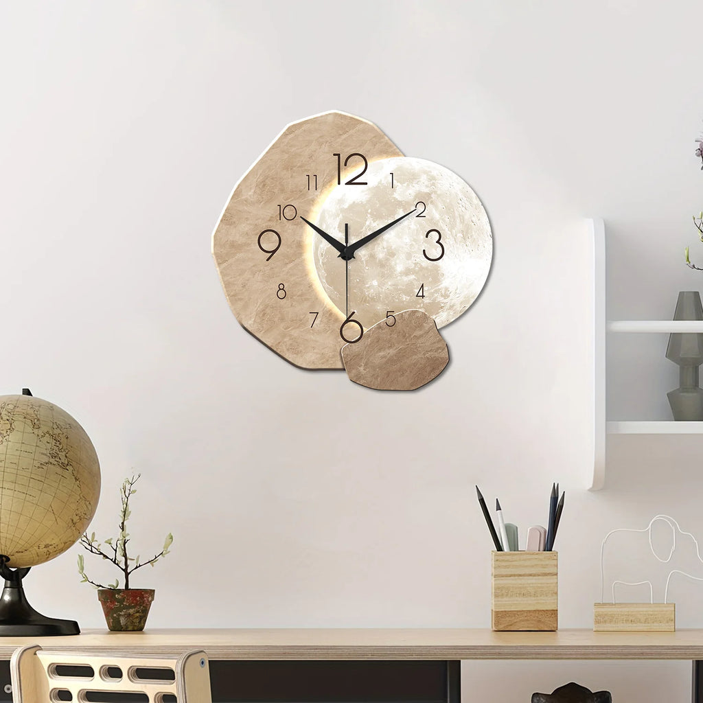 OptiTime Moon – Silent Modern Wall Clock | Quartz Wooden Moon Design for Bedroom, Living Room & Office