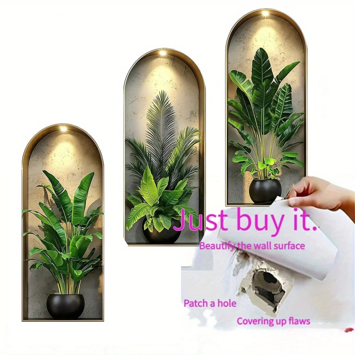 OptiBloom Wall – Watercolor Plant Wall Stickers Set of 3 | Peel & Stick Botanical Decor