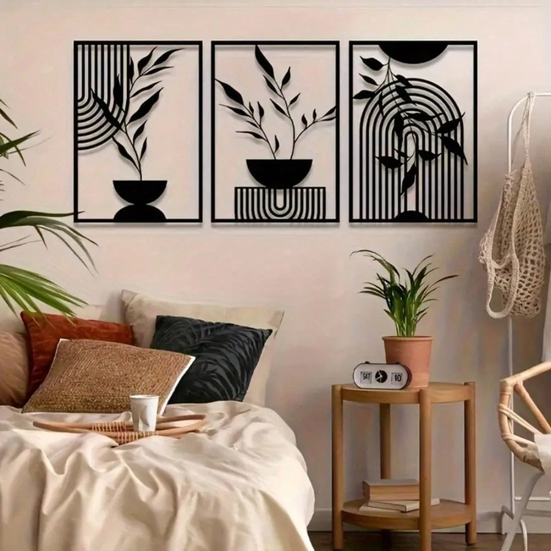 OptiArt Iron – Black Metal Wall Art 3-Piece Set | Abstract Line Decor