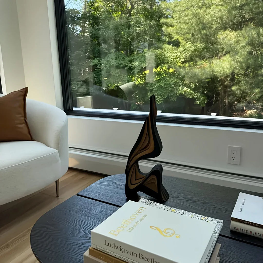 OptiArt Curve – Streamlined Wooden Abstract Statue | Modern Minimalist Desktop & Bookshelf Sculpture