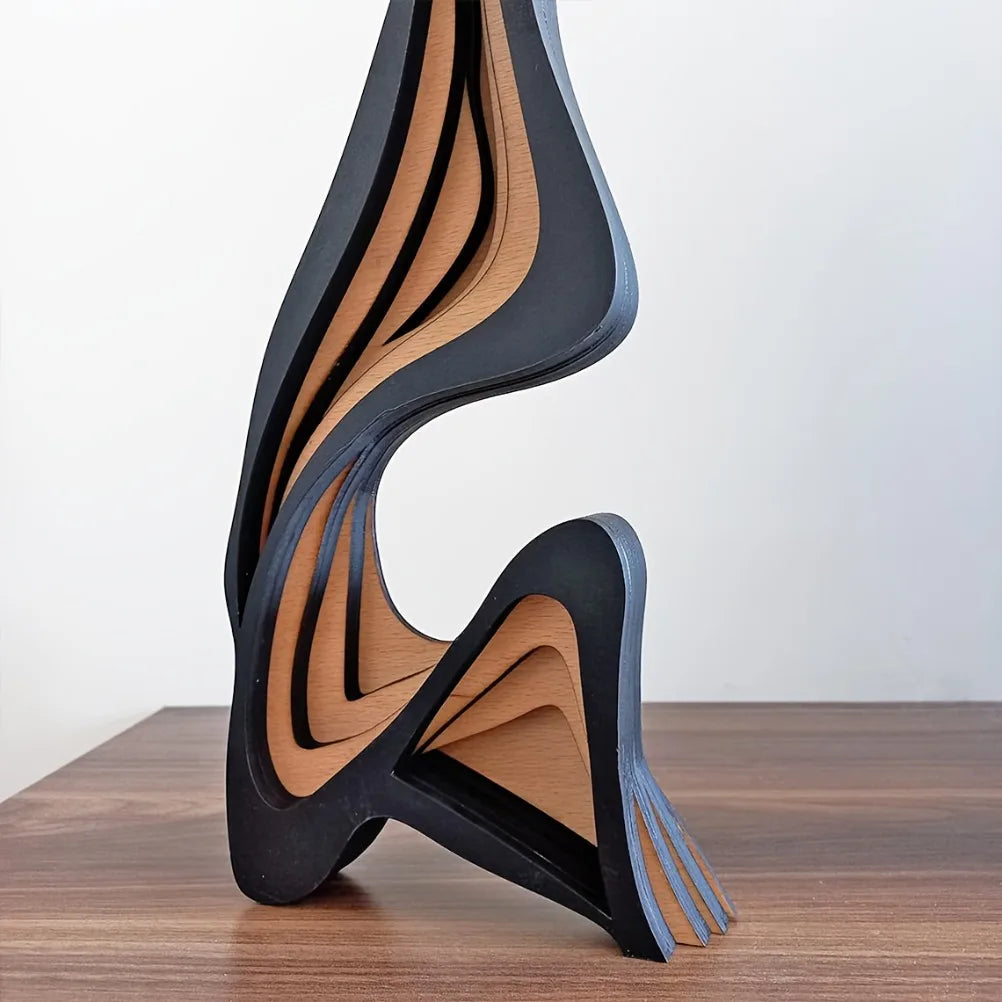 OptiArt Curve – Streamlined Wooden Abstract Statue | Modern Minimalist Desktop & Bookshelf Sculpture