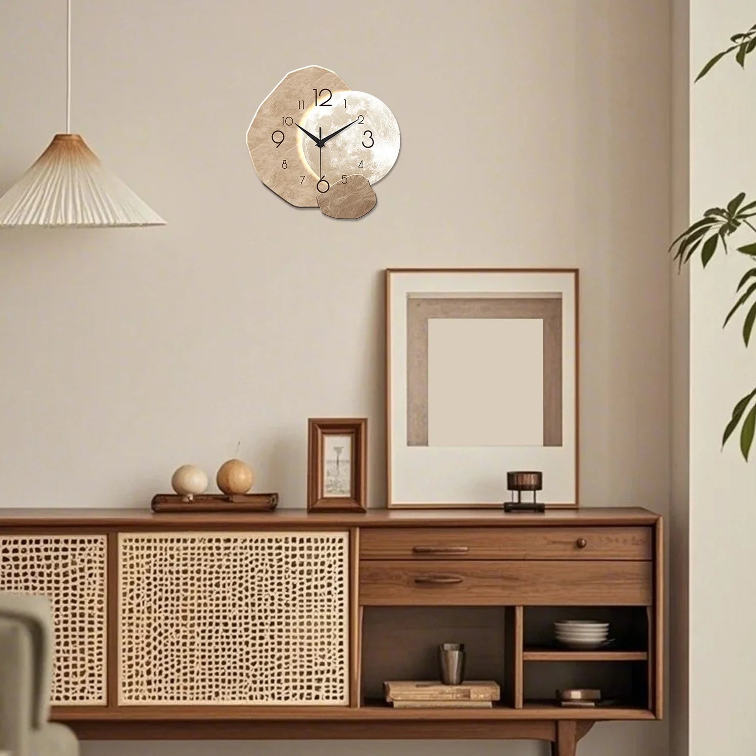 OptiTime Moon – Silent Modern Wall Clock | Quartz Wooden Moon Design for Bedroom, Living Room & Office