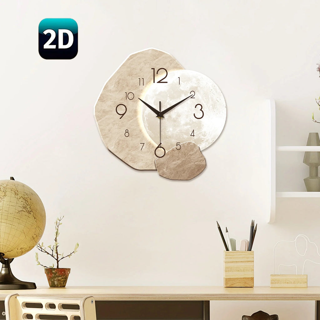 OptiTime Moon – Silent Modern Wall Clock | Quartz Wooden Moon Design for Bedroom, Living Room & Office