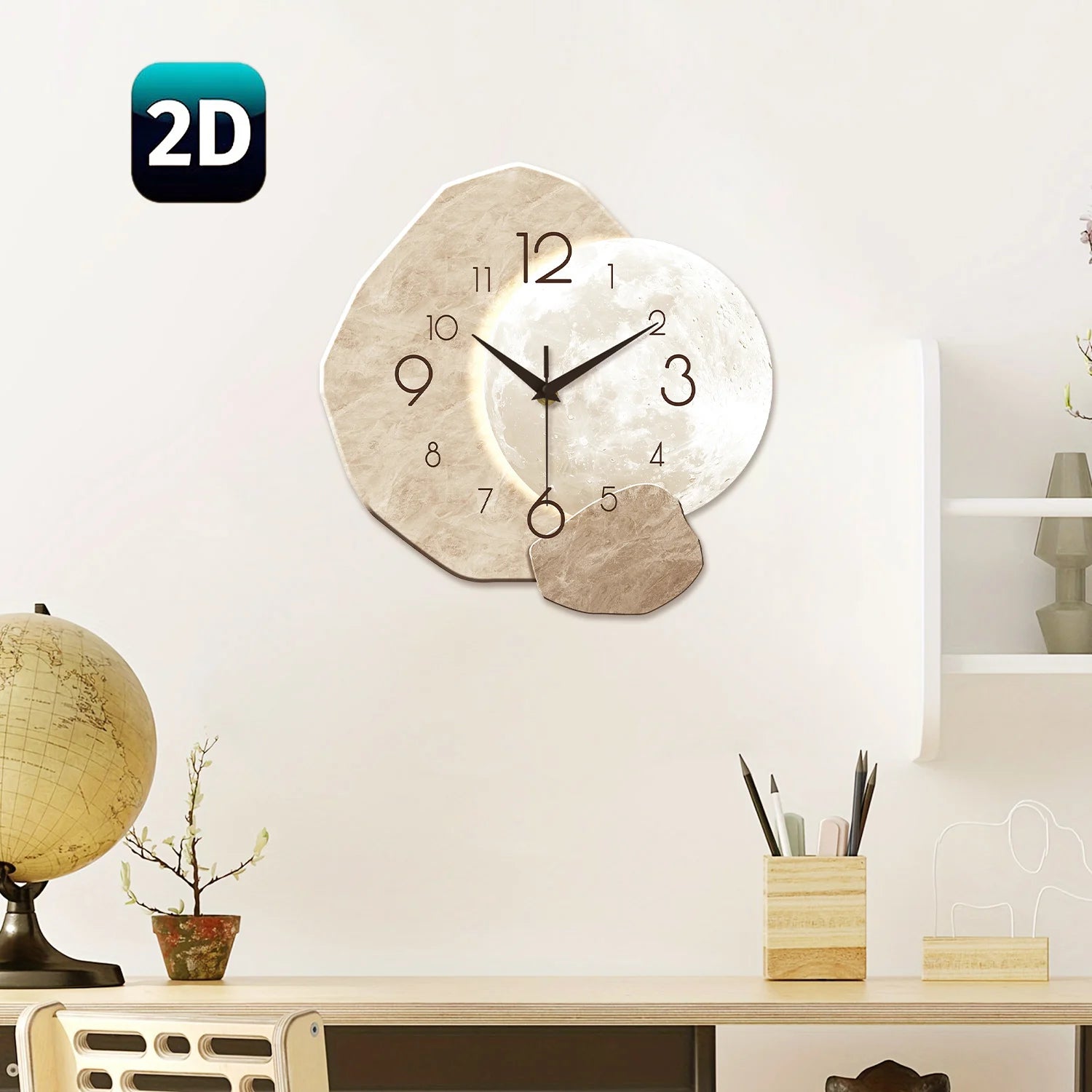 OptiTime Moon – Silent Modern Wall Clock | Quartz Wooden Moon Design for Bedroom, Living Room & Office