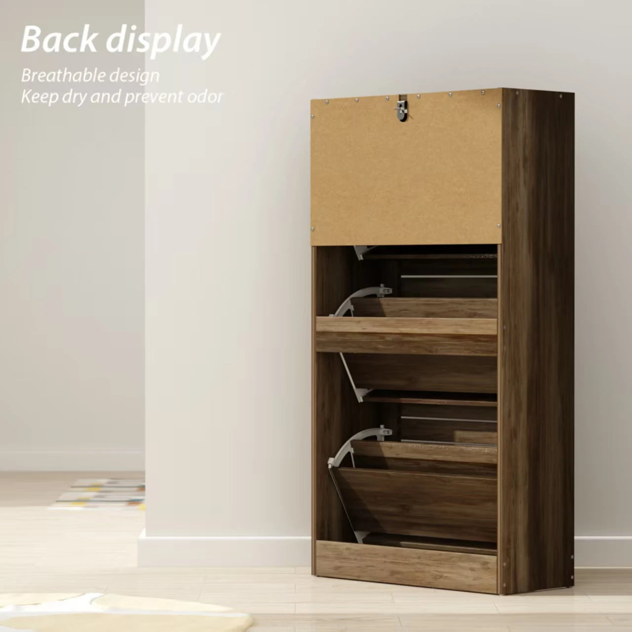 OptiVault Entry – 3-Door Wooden Shoe Cabinet | Modern Hallway Storage with Adjustable Shelves