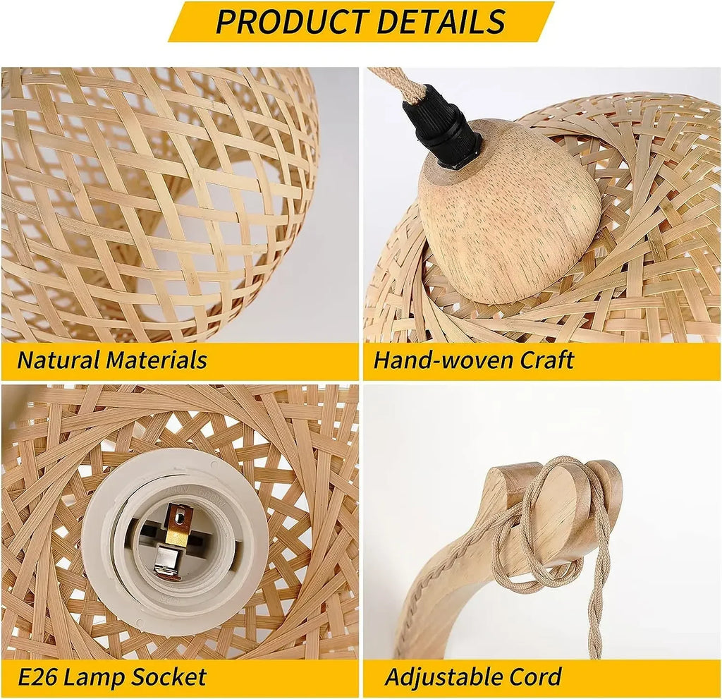 OptiGlow Rattan – Hand-Woven Bamboo Wall Lamp | E27 Boho Lantern for Bedroom, Foyer & Dining Room