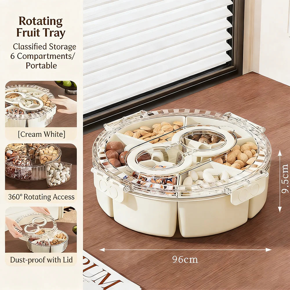 OptiSnack 360° Rotating Serving Organizer – Multi-Grid Snack & Dry Food Container