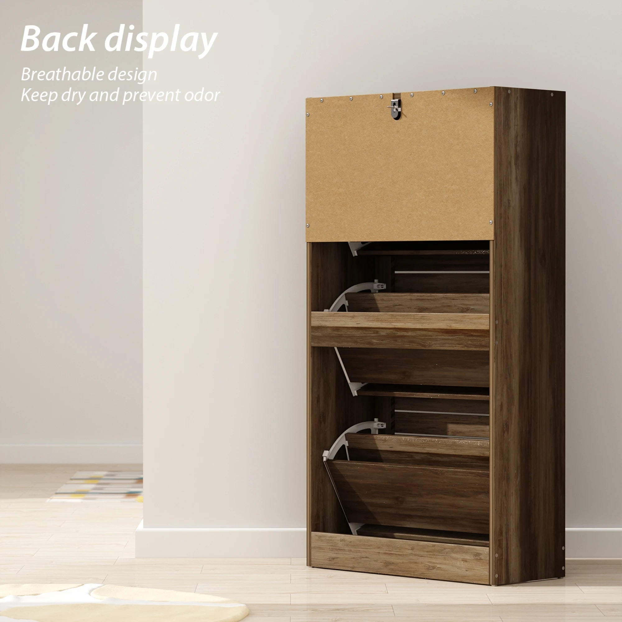 OptiVault Entry – 3-Door Wooden Shoe Cabinet | Modern Hallway Storage with Adjustable Shelves