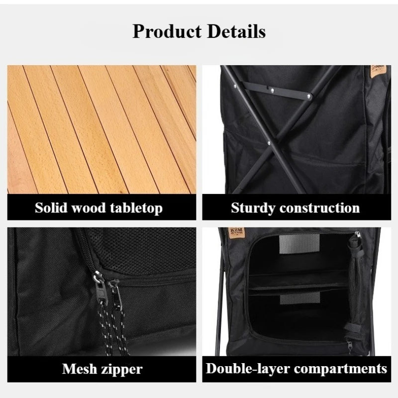 OptiFold Camp – Foldable Outdoor Storage Cabinet | 2-in-1 Solid Wood Camping Table