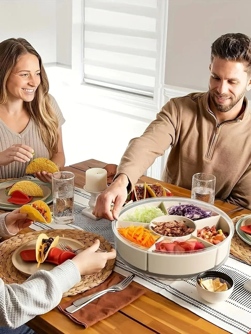 OptiSnack 360° Rotating Serving Organizer – Multi-Grid Snack & Dry Food Container