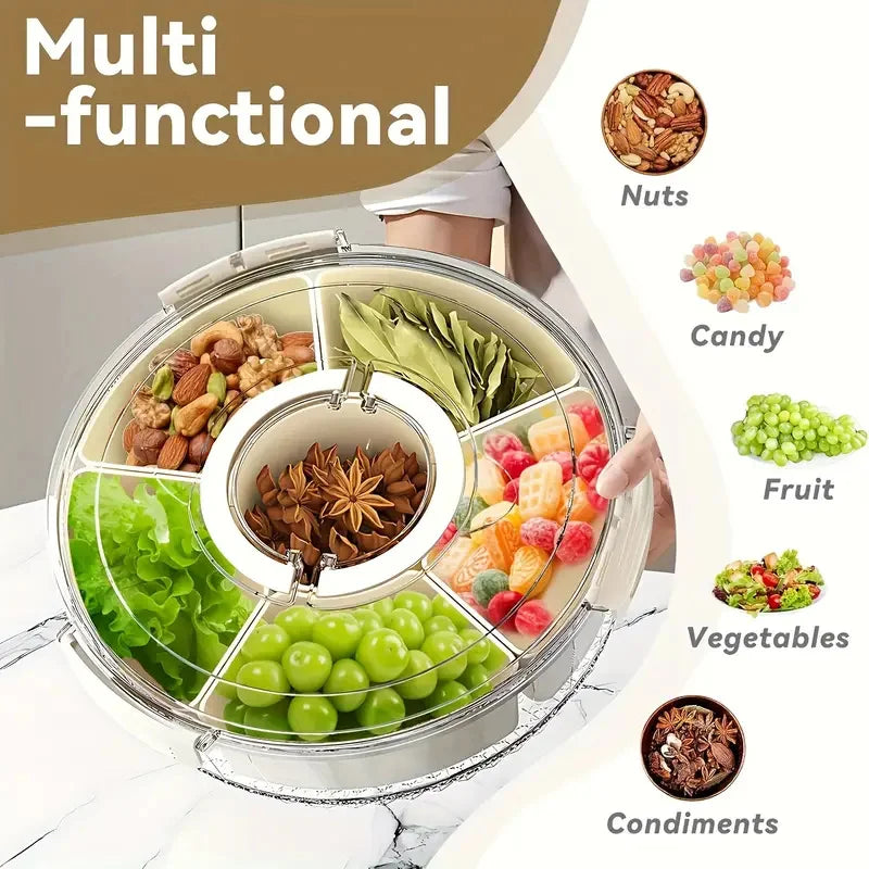 OptiSnack 360° Rotating Serving Organizer – Multi-Grid Snack & Dry Food Container