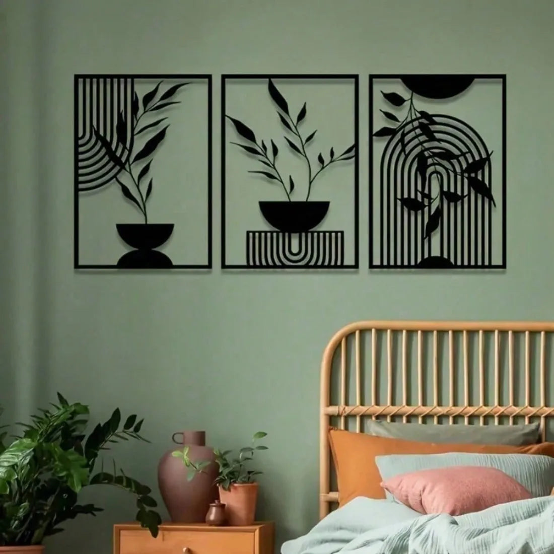 OptiArt Iron – Black Metal Wall Art 3-Piece Set | Abstract Line Decor