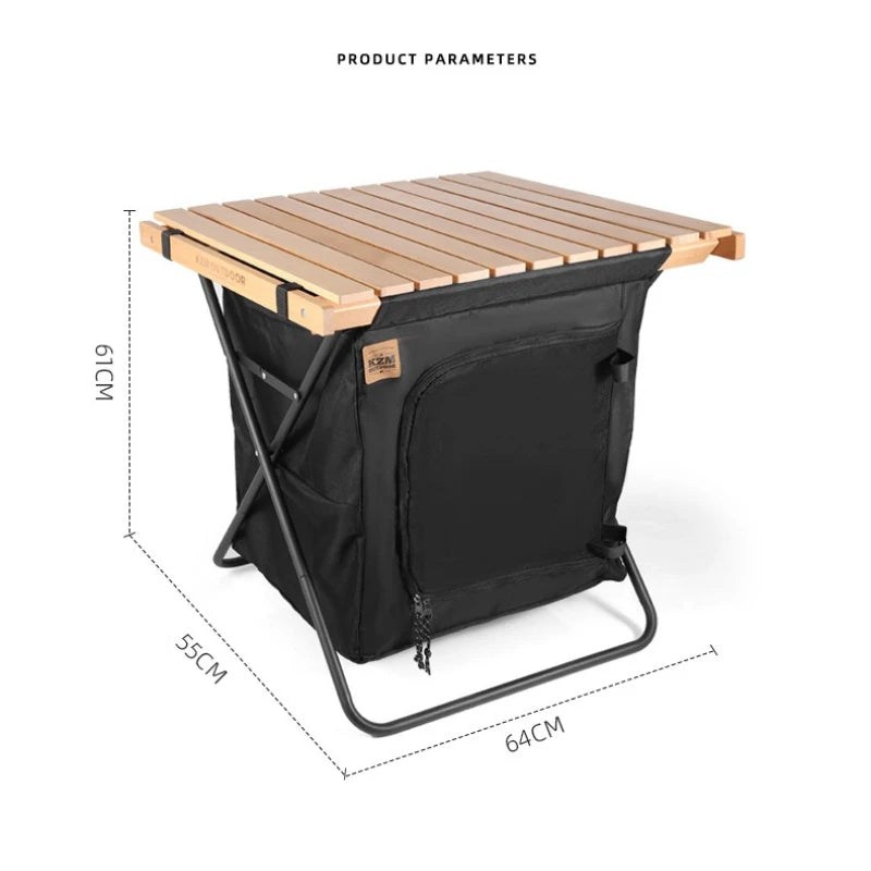 OptiFold Camp – Foldable Outdoor Storage Cabinet | 2-in-1 Solid Wood Camping Table