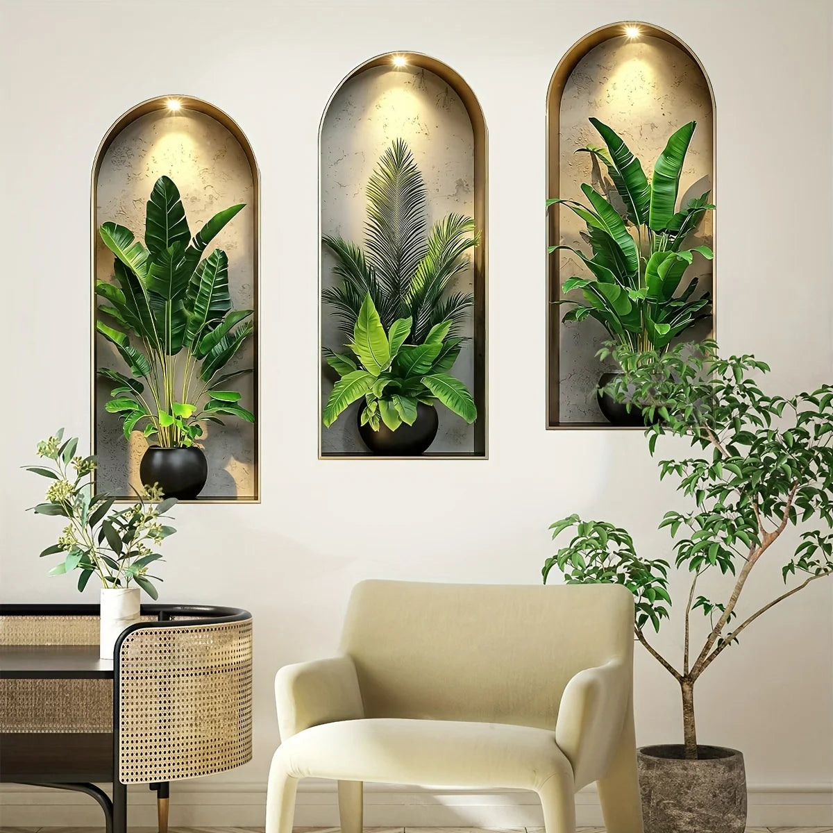OptiBloom Wall – Watercolor Plant Wall Stickers Set of 3 | Peel & Stick Botanical Decor