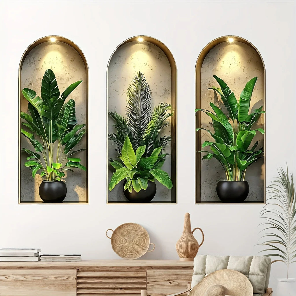 OptiBloom Wall – Watercolor Plant Wall Stickers Set of 3 | Peel & Stick Botanical Decor