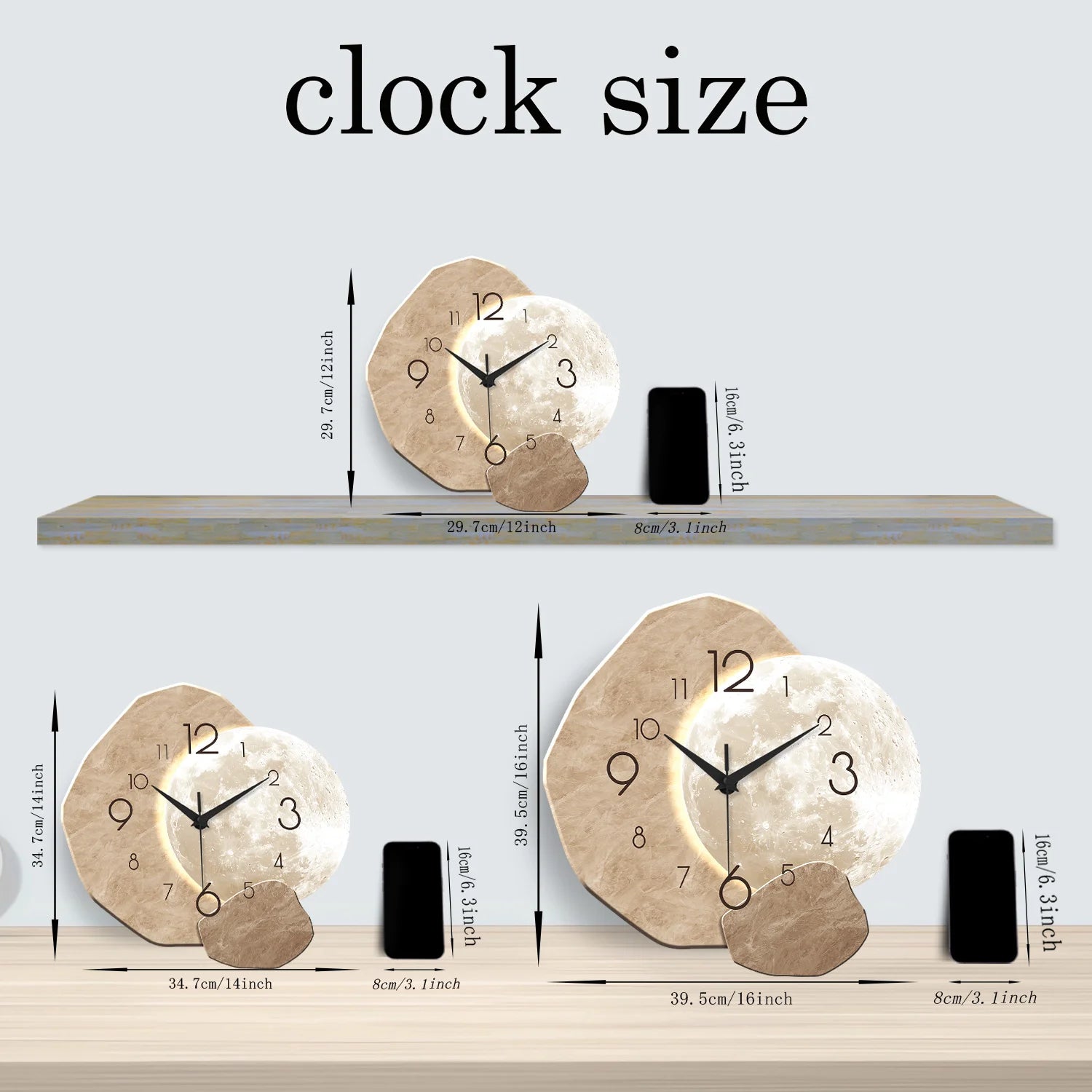 OptiTime Moon – Silent Modern Wall Clock | Quartz Wooden Moon Design for Bedroom, Living Room & Office