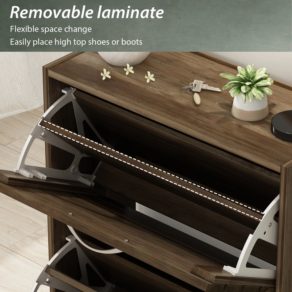 OptiVault Entry – 3-Door Wooden Shoe Cabinet | Modern Hallway Storage with Adjustable Shelves