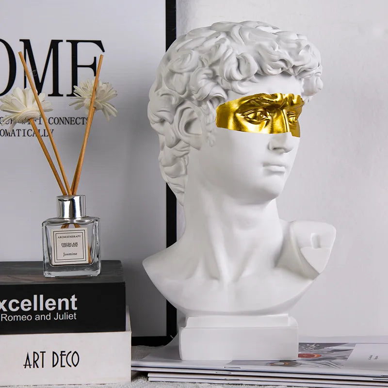 OptiArt Bust – Modern Abstract David Head Sculpture | Greek Art Bust for Studio, Shelf & Desk Decor