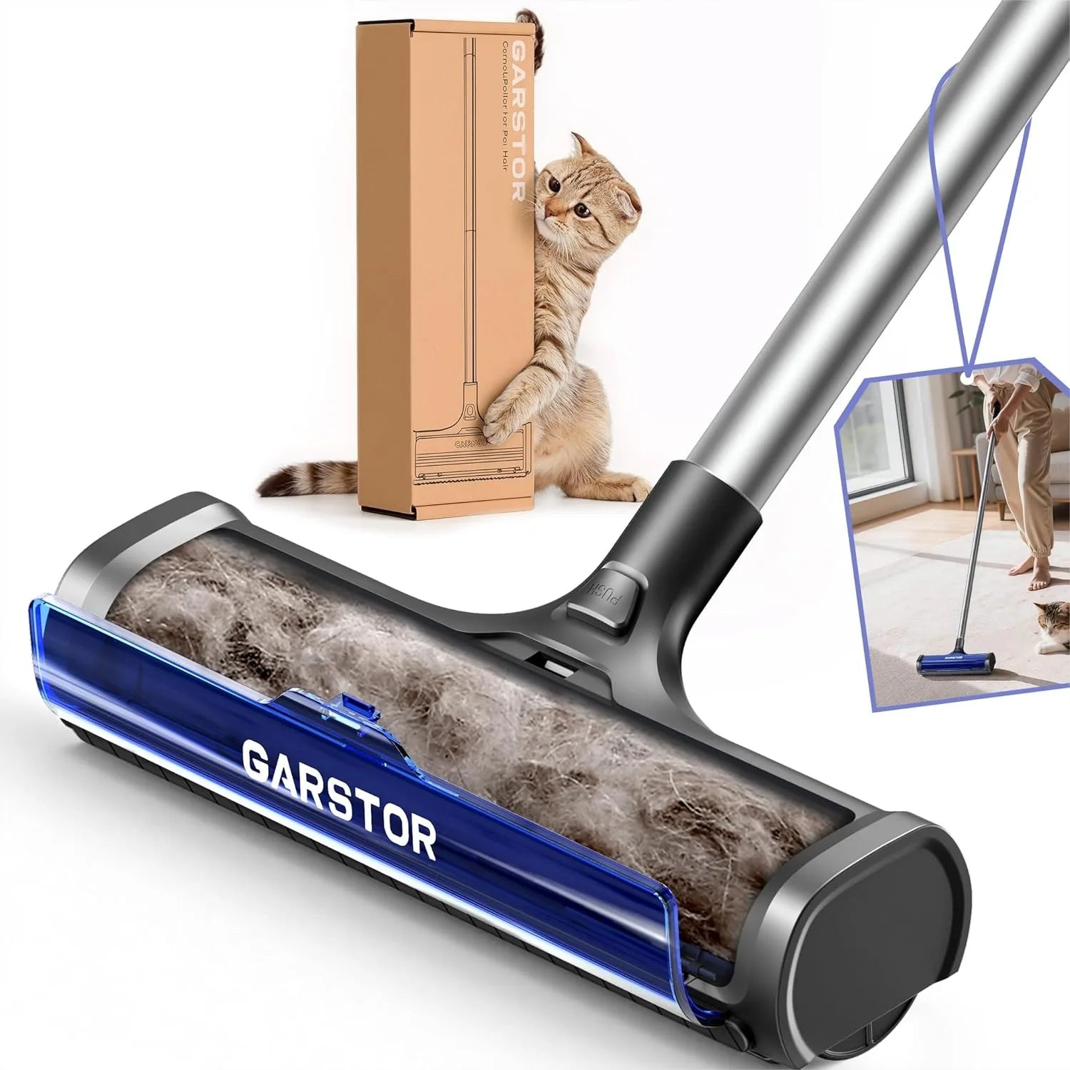 OptiSweep Pet – Long-Handle Carpet & Rug Hair Remover | Reusable Pet Hair Sweeper with Dust Container