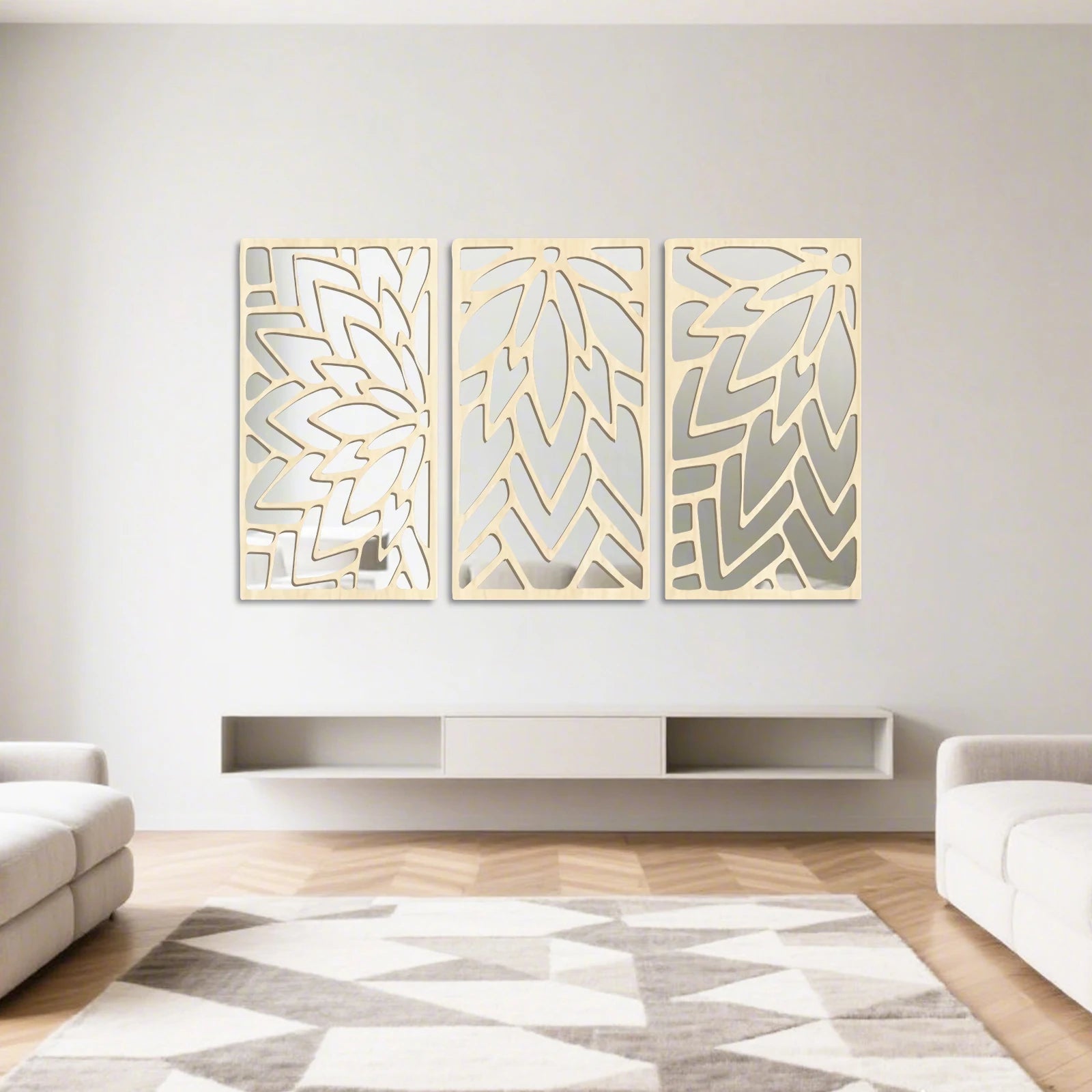 OptiBloom Mirror – 3-Piece Leaf-Shaped Wall Mirror Set | Modern Wooden & Acrylic Statement Decor