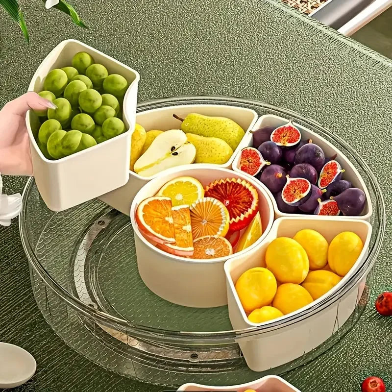 OptiSnack 360° Rotating Serving Organizer – Multi-Grid Snack & Dry Food Container