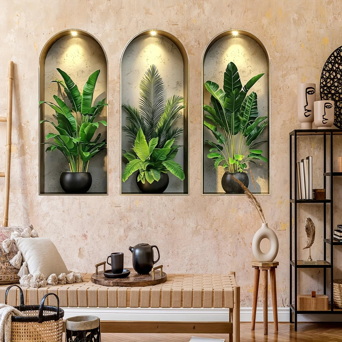 OptiBloom Wall – Watercolor Plant Wall Stickers Set of 3 | Peel & Stick Botanical Decor