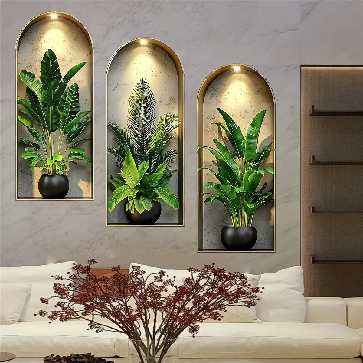 OptiBloom Wall – Watercolor Plant Wall Stickers Set of 3 | Peel & Stick Botanical Decor