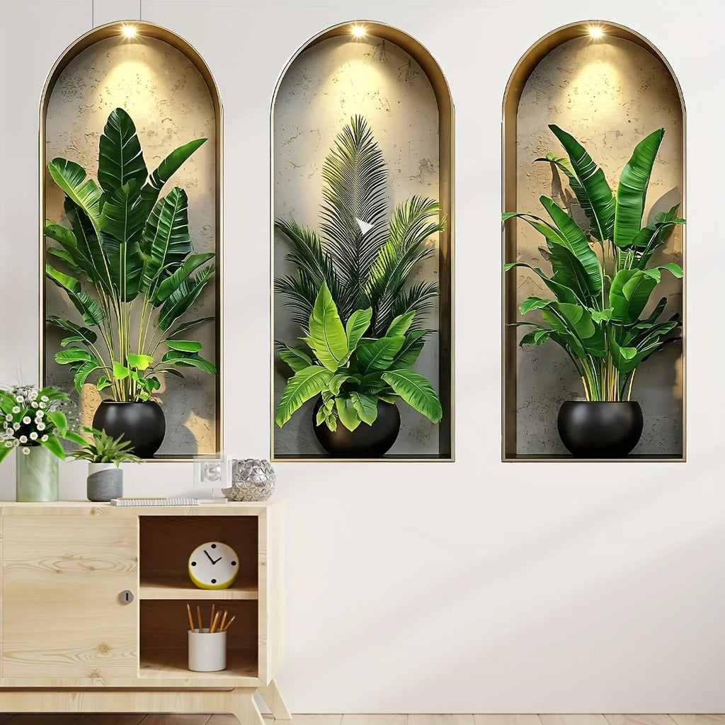 OptiBloom Wall – Watercolor Plant Wall Stickers Set of 3 | Peel & Stick Botanical Decor