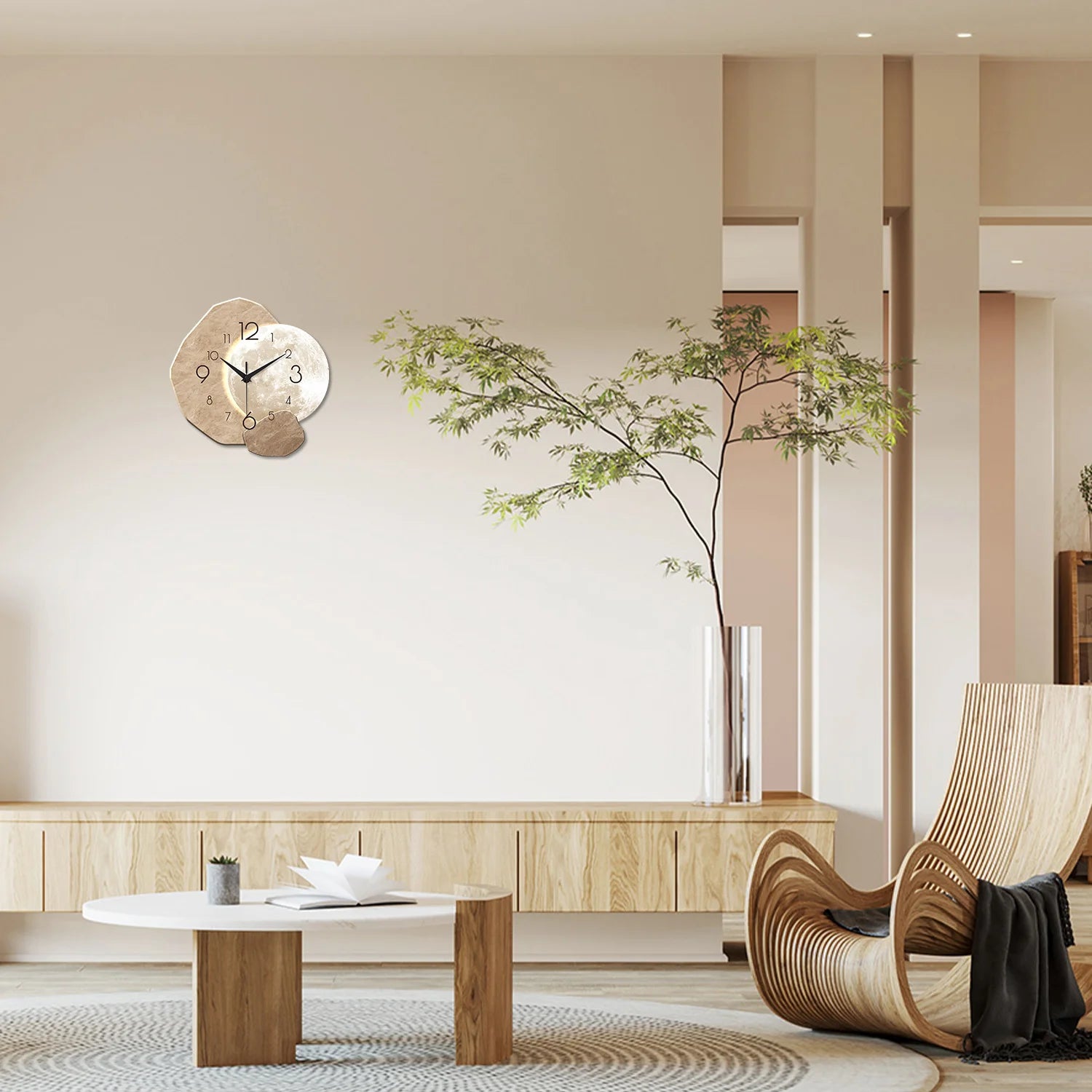 OptiTime Moon – Silent Modern Wall Clock | Quartz Wooden Moon Design for Bedroom, Living Room & Office
