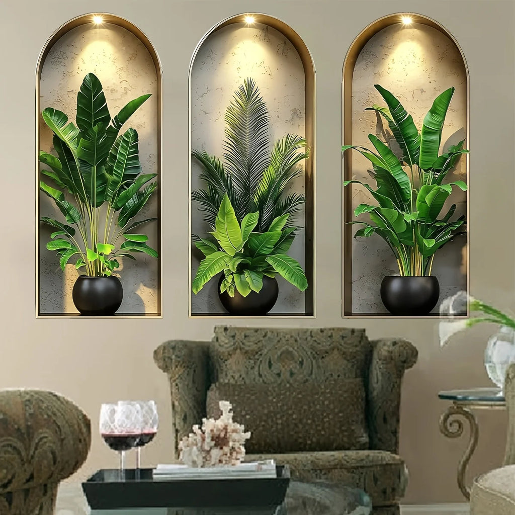 OptiBloom Wall – Watercolor Plant Wall Stickers Set of 3 | Peel & Stick Botanical Decor