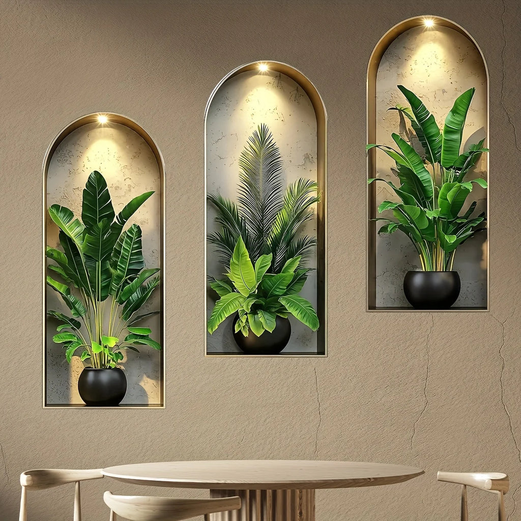 OptiBloom Wall – Watercolor Plant Wall Stickers Set of 3 | Peel & Stick Botanical Decor