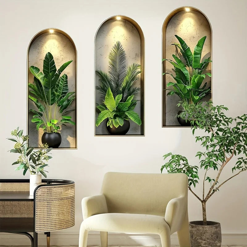 OptiBloom Wall – Watercolor Plant Wall Stickers Set of 3 | Peel & Stick Botanical Decor