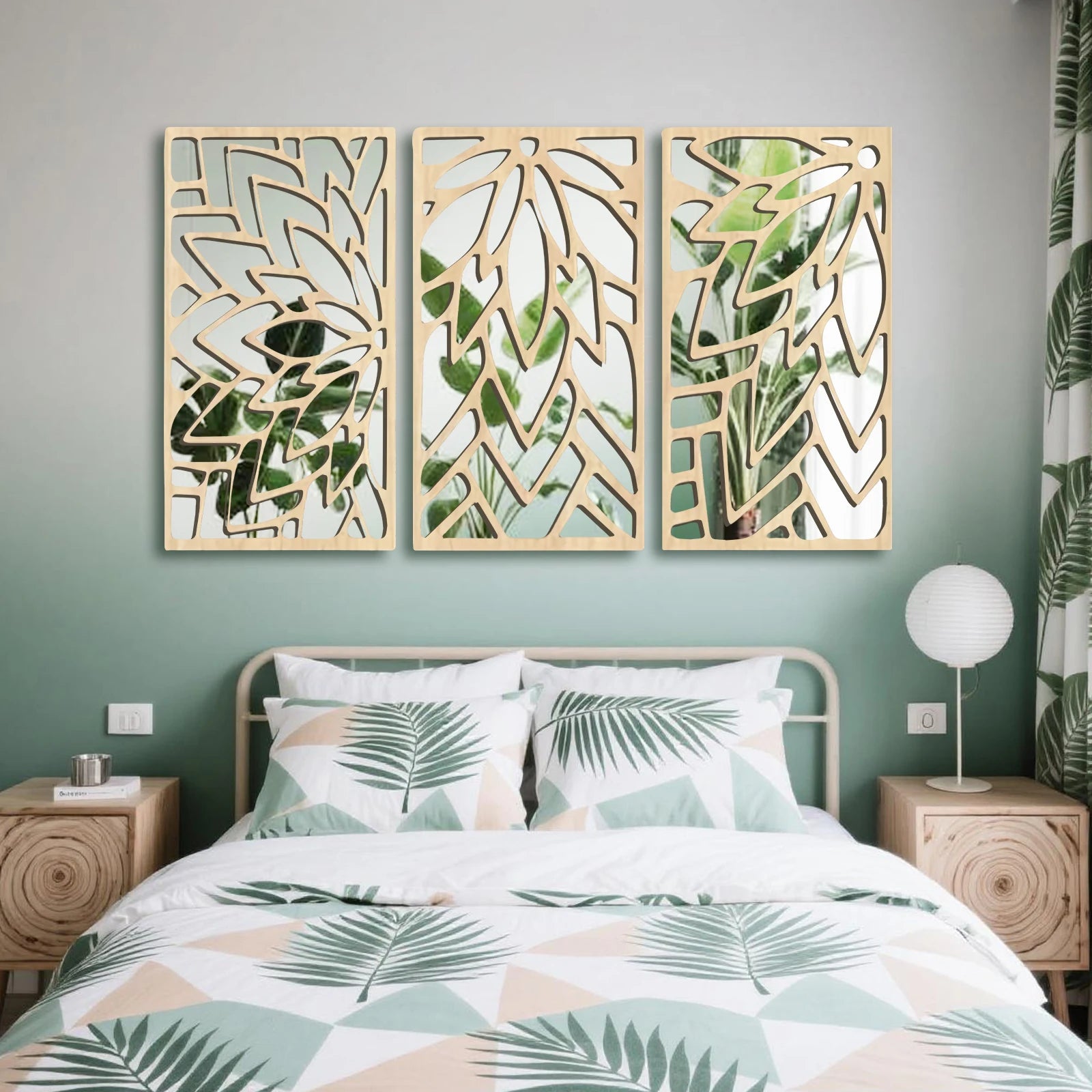 OptiBloom Mirror – 3-Piece Leaf-Shaped Wall Mirror Set | Modern Wooden & Acrylic Statement Decor