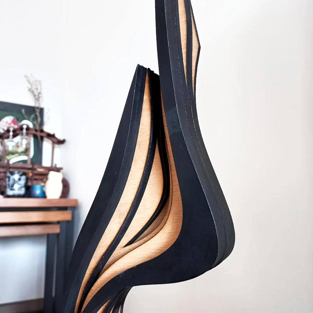 OptiArt Curve – Streamlined Wooden Abstract Statue | Modern Minimalist Desktop & Bookshelf Sculpture