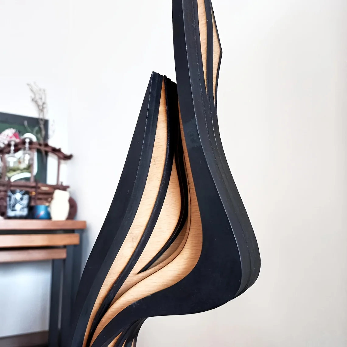 OptiArt Curve – Streamlined Wooden Abstract Statue | Modern Minimalist Desktop & Bookshelf Sculpture